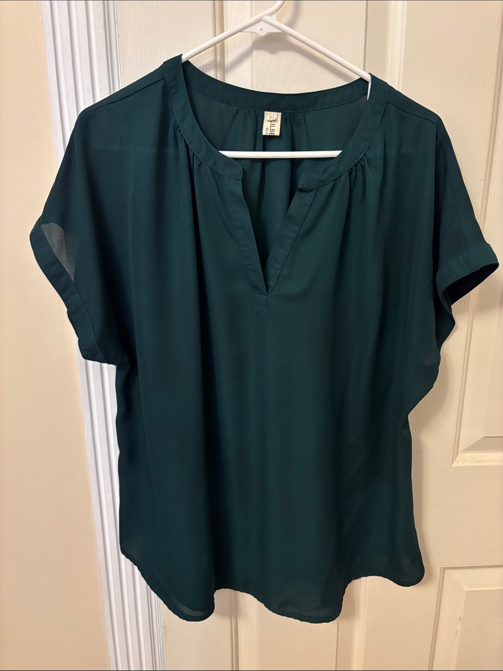 Casual Teal Split-Neck Short Sleeve Blouse